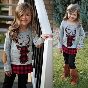 2pc. Plaid Rhinestone Deer Set- 2T